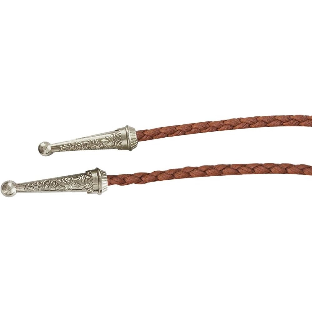 Silver Bolo Tie Unisex Brown Cord with Turquoise Stone Handmade for Weddings - Picture 5 of 6